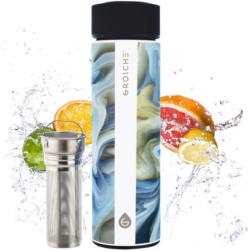 GROSCHE Chicago EXTRA LONG INFUSER 450 ml (15.2 fl. Oz) SOFT TOUCH - (Saturn) Tea and Fruit Infuser Water Bottle - Double Walled Vacuum Insulated Stainless Steel Flask | Hot & Cold Tea Infuser Bottle - Image 1